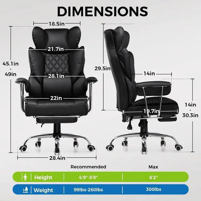 Alt view image 2 of 7 - Gaming Chair,Office Chair with Pocket Spring Lumbar Support, Ergonomic Comfortable Wide Office Desk Computer Chair with Outward Fixed Soft Armrests and Footrest (PU Leather, Black)