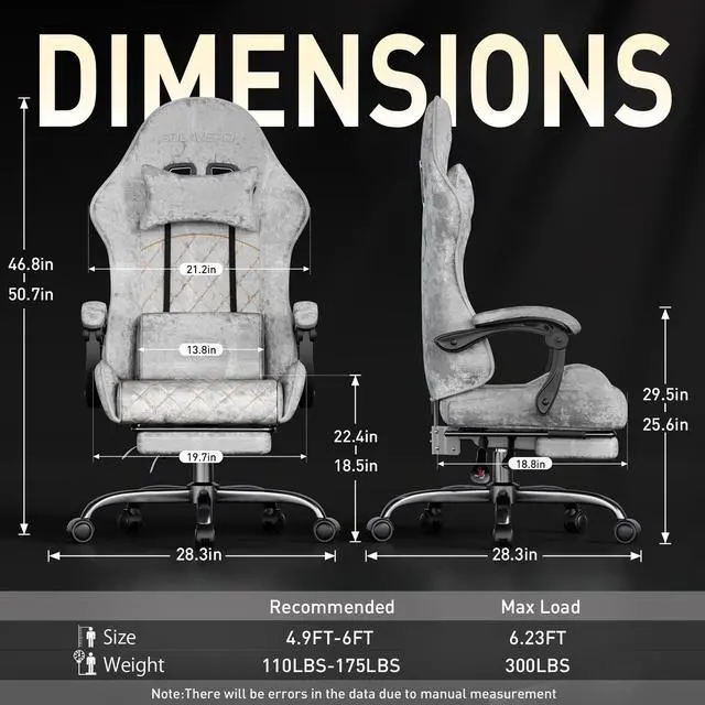 Alt view image 3 of 7 - Massage Recliner Gaming Chair with Footrest for Adults Silver-Grey | 300lbs Capacity, Ergonomic Office Computer Chair, Lumbar Support, Breathable Fabric, Headrest, 360° Swivel, Metal Frame
