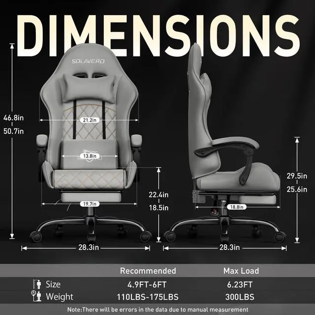 Alt view image 3 of 7 - Massage Recliner Gaming Chair with Footrest for Adults, Light Grey | 300lbs Capacity, Ergonomic Office Computer Chair, Lumbar Support, Breathable Fabric, Headrest, 360° Swivel, Metal Frame