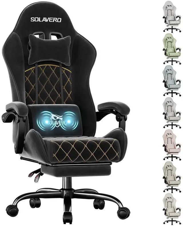 Main image of Massage Recliner Gaming Chair with Footrest for Adults, Black | 300lbs Capacity, Ergonomic Office Computer Chair, Lumbar Support, Breathable Fabric, Headrest, 360° Swivel, Metal Frame
