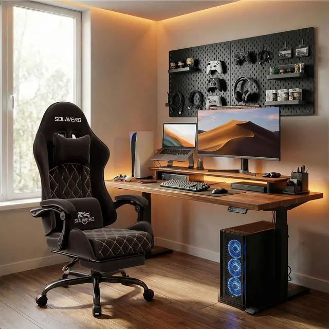 Alt view image 2 of 7 - Massage Recliner Gaming Chair with Footrest for Adults, Black | 300lbs Capacity, Ergonomic Office Computer Chair, Lumbar Support, Breathable Fabric, Headrest, 360° Swivel, Metal Frame
