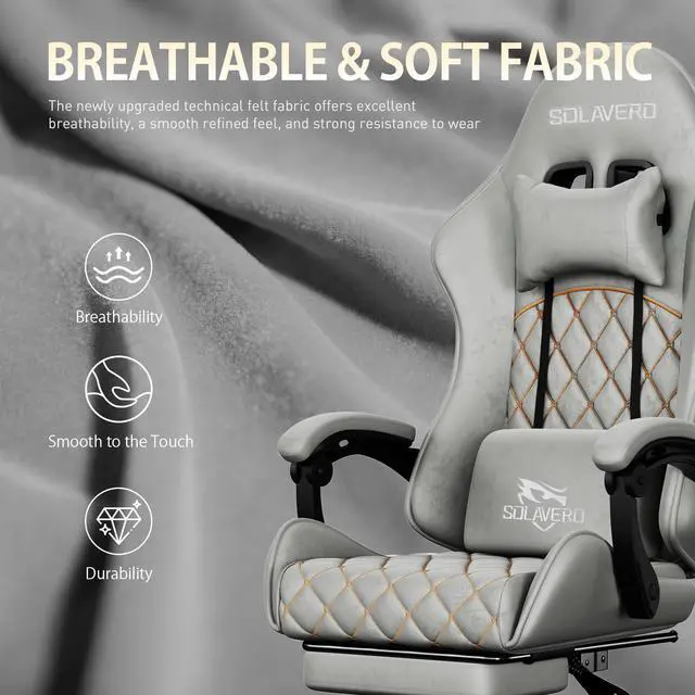 Alt view image 5 of 7 - Massage Recliner Gaming Chair with Footrest for Adults, Light Grey | 300lbs Capacity, Ergonomic Office Computer Chair, Lumbar Support, Breathable Fabric, Headrest, 360° Swivel, Metal Frame