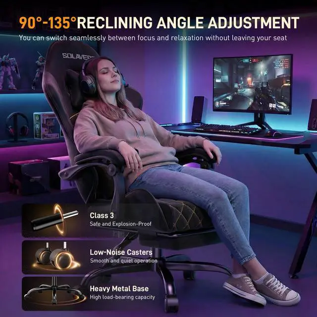 Alt view image 4 of 7 - Massage Recliner Gaming Chair with Footrest for Adults, Black | 300lbs Capacity, Ergonomic Office Computer Chair, Lumbar Support, Breathable Fabric, Headrest, 360° Swivel, Metal Frame