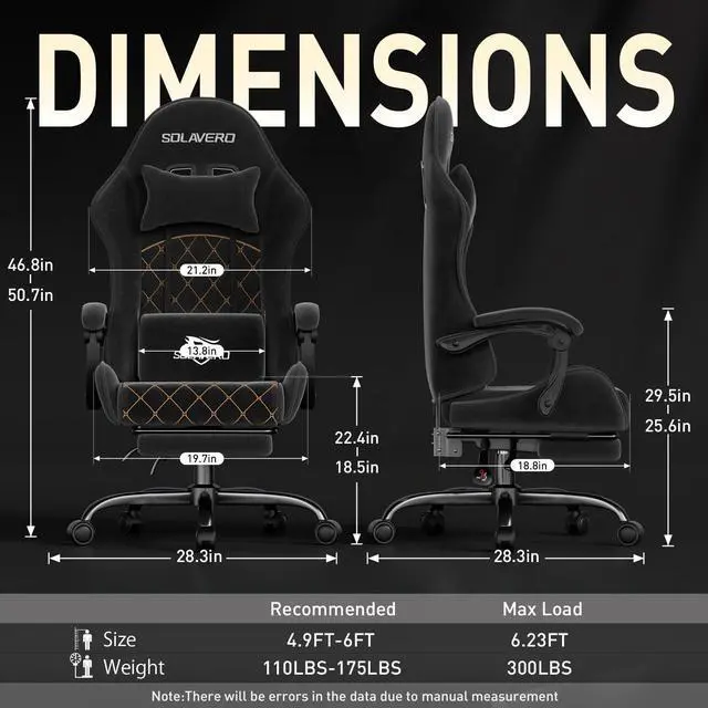 Alt view image 3 of 7 - Massage Recliner Gaming Chair with Footrest for Adults, Black | 300lbs Capacity, Ergonomic Office Computer Chair, Lumbar Support, Breathable Fabric, Headrest, 360° Swivel, Metal Frame