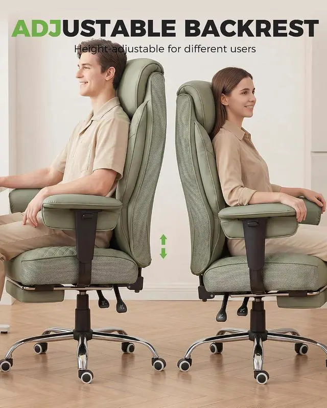 Alt view image 7 of 7 - Big and Tall Office Chair, High Back Computer Gaming Chair with Ergonomic Lumbar Support &Pocket Spring Cushion for Lower Back Pain Relief, Leather Executive Chair with Foot Rest, Green