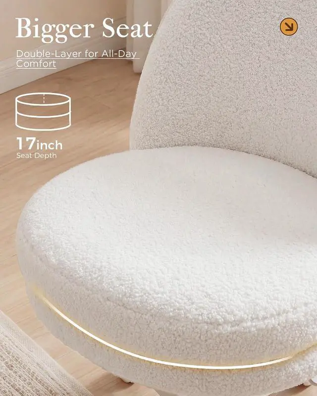 Alt view image 6 of 7 - Vanity Chair with Wheels Velvet Tall Office Chair with Back,Armless Desk Chair Comfy Height Adjustable, Soft Lumbar Support for Girls Bedroom Home Vanity Bow Pillow for Gift,White