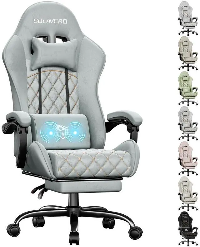 Main image of Massage Recliner Gaming Chair with Footrest for Adults, Blue | 300lbs Capacity, Ergonomic Office Computer Chair, Lumbar Support, Breathable Fabric, Headrest, 360° Swivel, Metal Frame