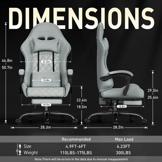 Alt view image 3 of 7 - Massage Recliner Gaming Chair with Footrest for Adults, Blue | 300lbs Capacity, Ergonomic Office Computer Chair, Lumbar Support, Breathable Fabric, Headrest, 360° Swivel, Metal Frame