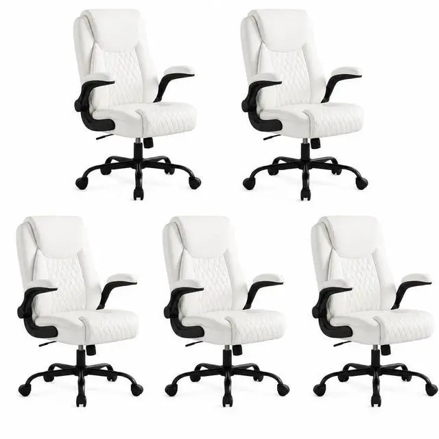 Main image of White Office Desk Chair with 90° Flip-up Arm, 5 Pack | Leather Chair for Home, Ergonomic Design Office Chair, Computer Desk Chair for Gaming, Adjustable Height