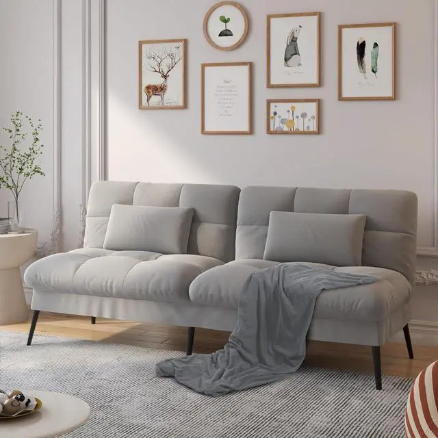 Main image of Futon Sofa Bed, 72 Convertible Sleeper Sofa, Upholstered Loveseat | Adjustable fabric foldable couch, multi-angle reclining loveseat with pillows,futon set for living room, apartment, office