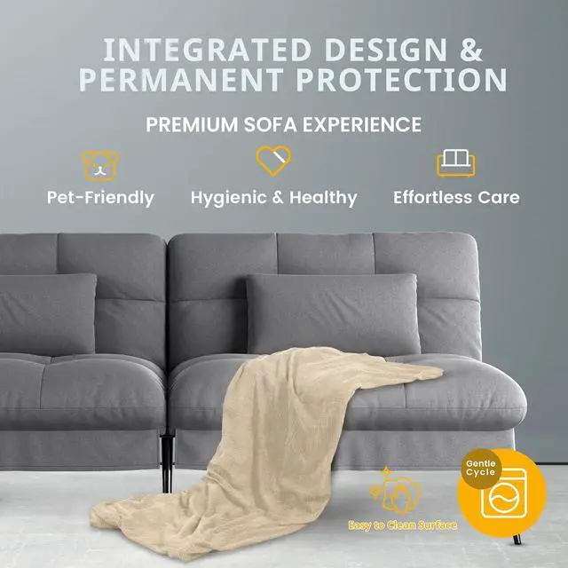 Alt view image 4 of 7 - Futon Sofa Bed, 72 Convertible Sleeper Sofa, Upholstered Loveseat | Adjustable fabric foldable couch, multi-angle reclining loveseat with pillows,futon set for living room, apartment, office