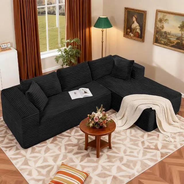 Alt view image 3 of 7 - 105Modular Sectional Sofa with Deep Seat,Cloud Upholstered L-Shape Couch Wide Arms Corduroy Fabric High-Density Foam Chaise Lounge for Living Room No Assembly Required