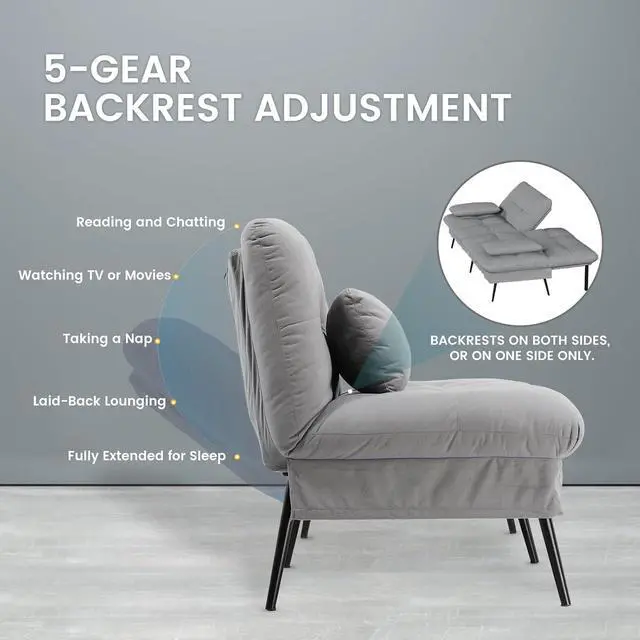 Alt view image 5 of 7 - Futon Sofa Bed, 72 Convertible Sleeper Sofa, Upholstered Loveseat | Adjustable fabric foldable couch, multi-angle reclining loveseat with pillows,futon set for living room, apartment, office