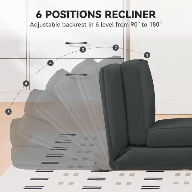 Alt view image 3 of 6 - Folding Sofa Bed,Convertible Sleeper Chair with Pillows,Fold Out Chair Bed&Fabric Floor Couch,Foldable Mattress with Adjustable Backrest for Living Room,Guest Room,Dorm (Black)