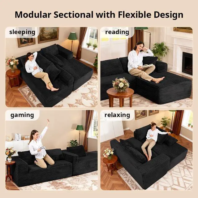 Alt view image 7 of 7 - 105Modular Sectional Sofa with Deep Seat,Cloud Upholstered L-Shape Couch Wide Arms Corduroy Fabric High-Density Foam Chaise Lounge for Living Room No Assembly Required