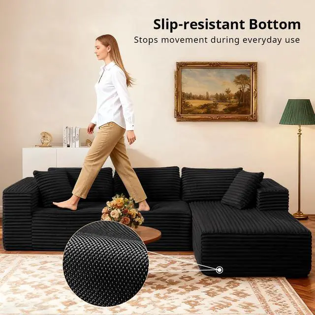 Alt view image 5 of 7 - 105Modular Sectional Sofa with Deep Seat,Cloud Upholstered L-Shape Couch Wide Arms Corduroy Fabric High-Density Foam Chaise Lounge for Living Room No Assembly Required