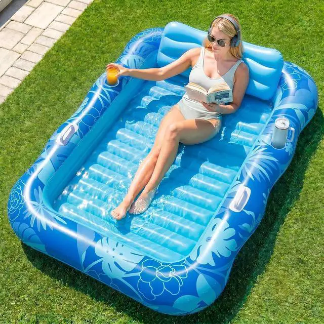 Main image of 75''×51'' Inflatable Tanning Pool Lounger Float, Pool Floats Adult 6 in 1 Suntan Tub Raft Floatie with Cup Holder & Removable Pillow, Tanning Bed for Sunbathing, Summer Party and Family Fun