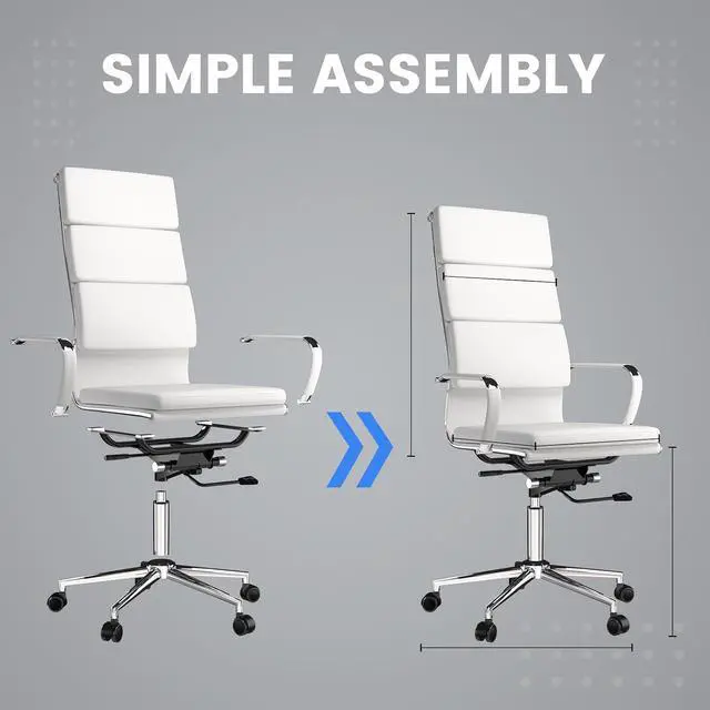Alt view image 5 of 7 - Modern White High Back Ergonomic Office Chair with Lumbar Support, Adjustable Height, Bonded Leather, Wheels