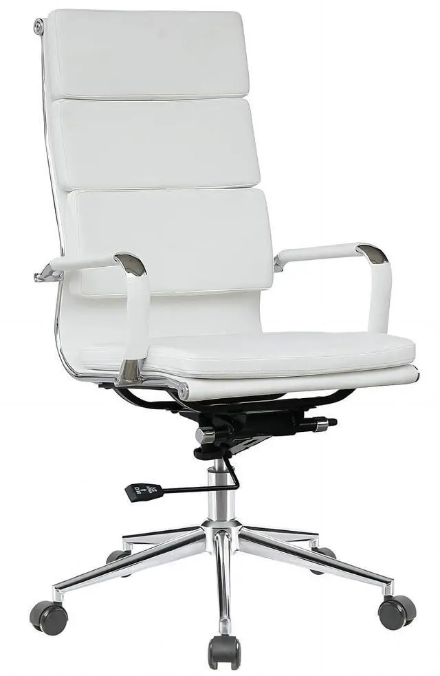Main image of Modern White High Back Ergonomic Office Chair with Lumbar Support, Adjustable Height, Bonded Leather, Wheels