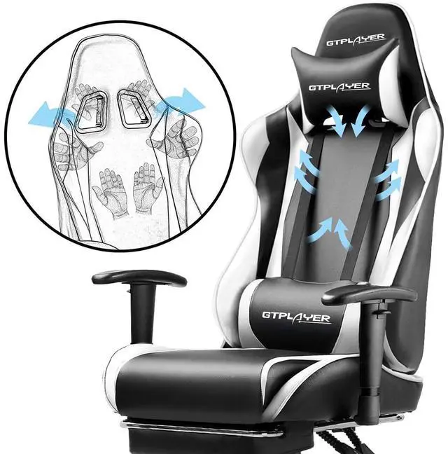 Alt view image 6 of 7 - Gaming Chair with Footrest, Ergonomic Computer Game Desk Chair, Reclining Game Chair Seat Height Adjustment, Swivel Rocker with Headrest and Lumbar (White)