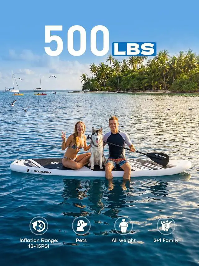 Alt view image 3 of 7 - Stand Up Paddle Board, 11 Inflatable SUP Supports 500LB - Wide Stable Board with Non-Slip EVA Deck for Adults & Youth of All Skill Levels
