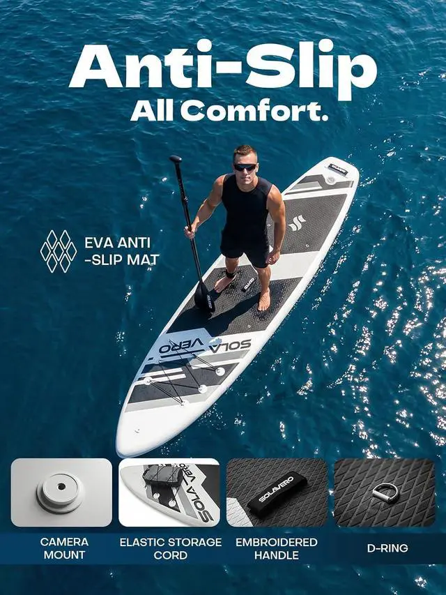 Alt view image 4 of 7 - Stand Up Paddle Board, 11 Inflatable SUP Supports 500LB - Wide Stable Board with Non-Slip EVA Deck for Adults & Youth of All Skill Levels