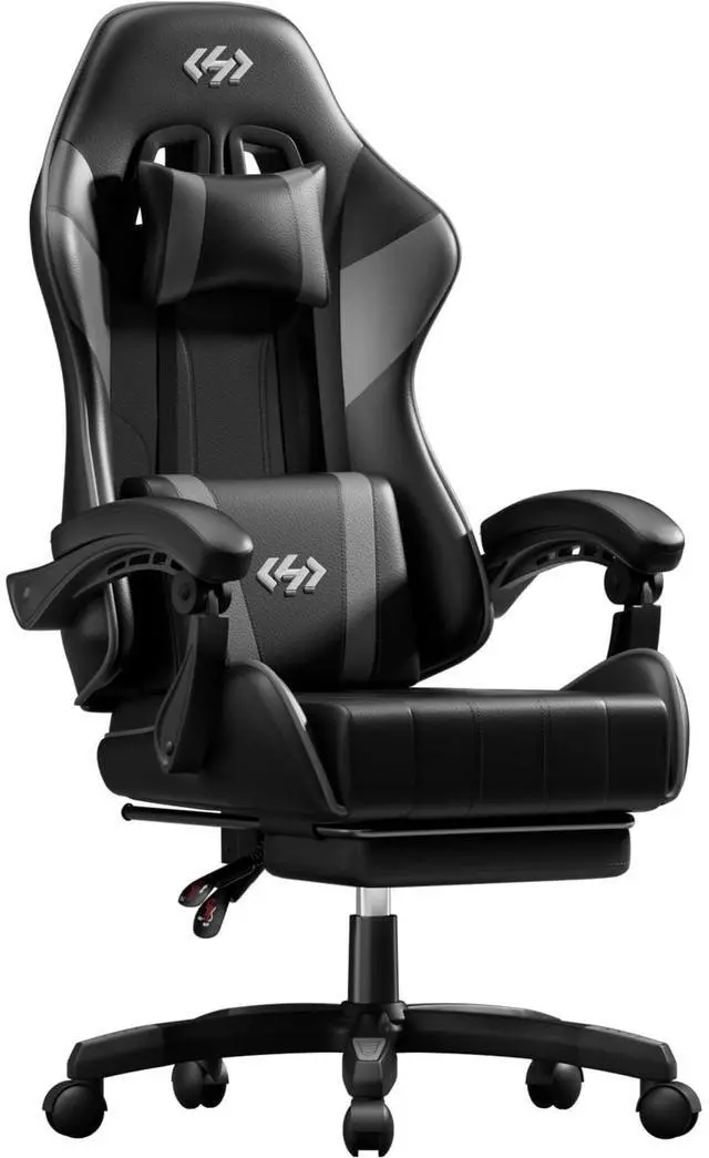 Main image of Gaming Chair, Ergonomic Computer Office Chair with Lumbar Support Footrest Headrest, Adjustable Height & Backrest Angle Video Gamer Chair, PU Leather, 360° Swivel, Adult (Black&Grey)
