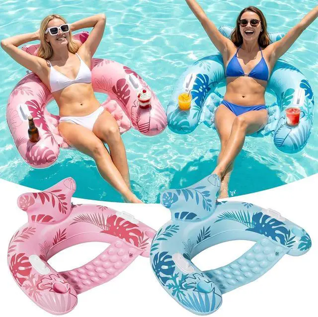 Main image of Inflatable Pool Floats Adult, Floating Pool Chair with Cup Holders for Swimming Pool, Water Chair Pool Lounger with Handles & Ergonomic Headrest for Party Summer Water Fun