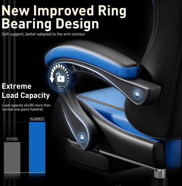 Alt view image 5 of 7 - Gaming Chair, Ergonomic Video Game Seat with 360° Swivel & Lumbar Massage, Computer Chair PU Leather Cushion for Adults Home/Office Use (Black & Blue)