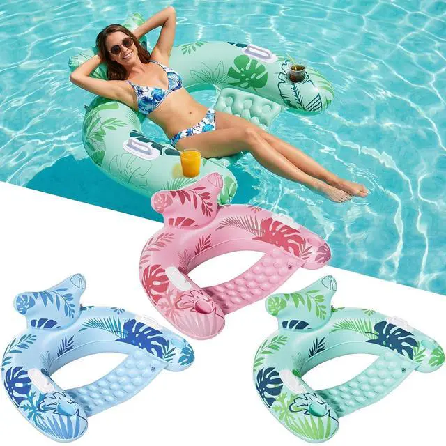 Main image of Inflatable Pool Floats Adult, Floating Pool Chair with Cup Holders for Swimming Pool, Water Chair Pool Lounger with Handles & Ergonomic Headrest for Party Summer Water Fun