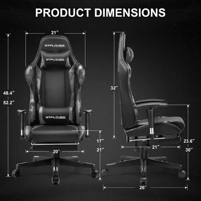 Alt view image 2 of 6 - Gaming Chair with Footrest, Ergonomic Computer Game Desk Chair, Recline Gaming Chair Seat Height Adjustment, Swivel Rocker with Headrest and Lumbar (Camouflage)