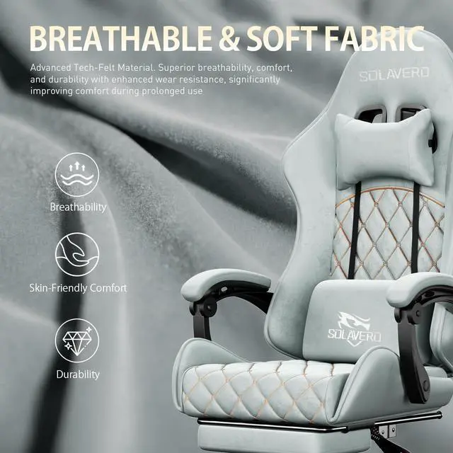 Alt view image 5 of 7 - Massage Recliner Gaming Chair with Footrest for Adults, Blue | 300lbs Capacity, Ergonomic Office Computer Chair, Lumbar Support, Breathable Fabric, Headrest, 360° Swivel, Metal Frame