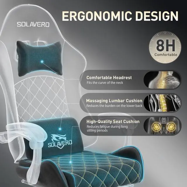 Alt view image 7 of 7 - Massage Recliner Gaming Chair with Footrest for Adults, Black | 300lbs Capacity, Ergonomic Office Computer Chair, Lumbar Support, Breathable Fabric, Headrest, 360° Swivel, Metal Frame
