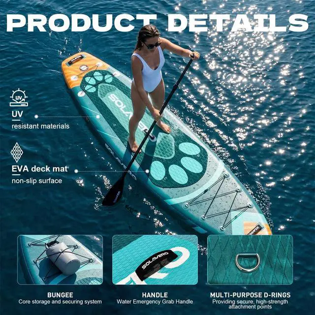 Alt view image 3 of 7 - 11'6" Inflatable Stand Up Paddle Board Supports 550 lbs - Extra Wide Stable Design with Non-Slip EVA Deck, SUP with Premium Accessories for Adults & Youth for Lake River Ocean