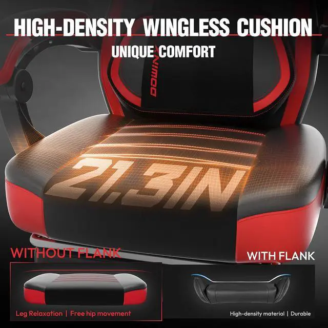 Alt view image 3 of 6 - Gaming Chair with Footrest, Big and Tall Gaming Chair for Heavy People, Gamer Chair for Adult with Massage, Ergonomic Gaming Chair with headrest, Computer Game Chair for 200lbs, Red