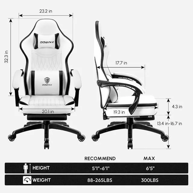 Alt view image 2 of 7 - LS-665TE7A Gaming Chair Breathable PU Leather Gamer Chair with Pocket Spring Cushion, Ergonomic Computer Chair with Massage Lumbar Support,Adjustable Swivel Task Chair with Footrest