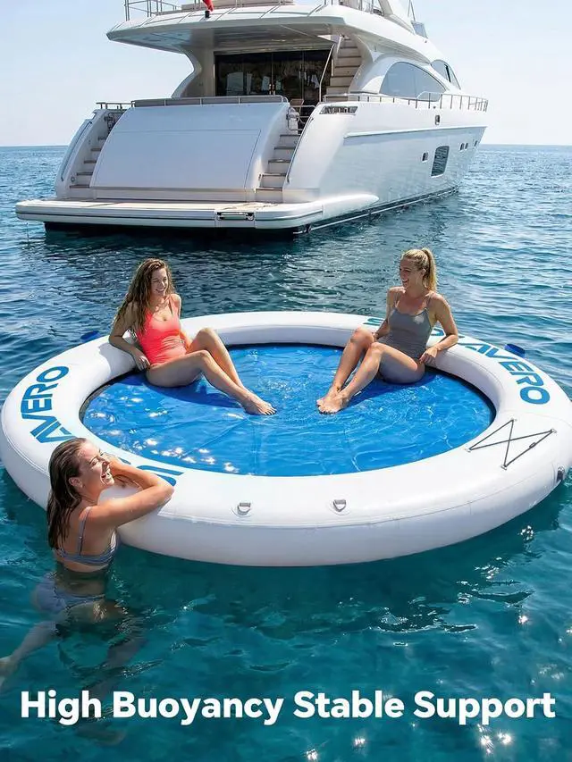 Alt view image 2 of 6 - Floating Water Hammock 8FT Inflatable Pool Lounge | Heavy Duty Round Raft with Cup Holder for Lake Ocean, Durable Floating Platform for Swimming Parties