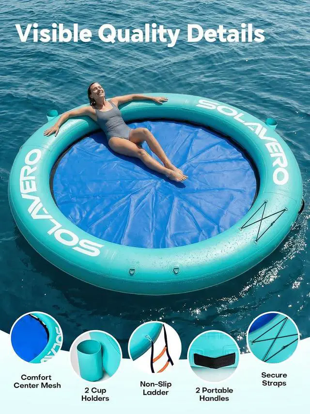 Alt view image 5 of 7 - Floating Water Hammock 8FT Inflatable Pool Lounge | Heavy Duty Round Raft with Cup Holder for Lake Ocean, Durable Floating Platform for Swimming Parties