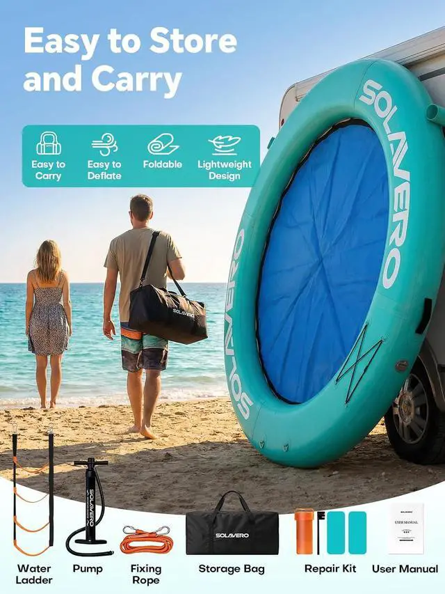 Alt view image 7 of 7 - Floating Water Hammock 8FT Inflatable Pool Lounge | Heavy Duty Round Raft with Cup Holder for Lake Ocean, Durable Floating Platform for Swimming Parties