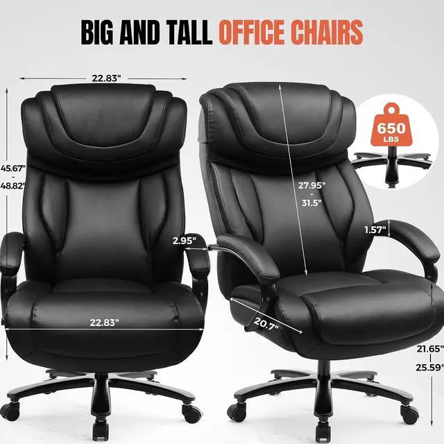 Alt view image 2 of 7 - Big and Tall Office Chair 500lbs Executive Chair Heavy Duty Extra Wide Seat, High Back Ergonomic Computer Chair Large Comfy Desk Chair Tilt Rock Adjustable Headrest