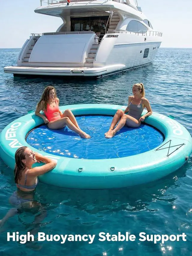 Alt view image 2 of 7 - Floating Water Hammock 8FT Inflatable Pool Lounge | Heavy Duty Round Raft with Cup Holder for Lake Ocean, Durable Floating Platform for Swimming Parties