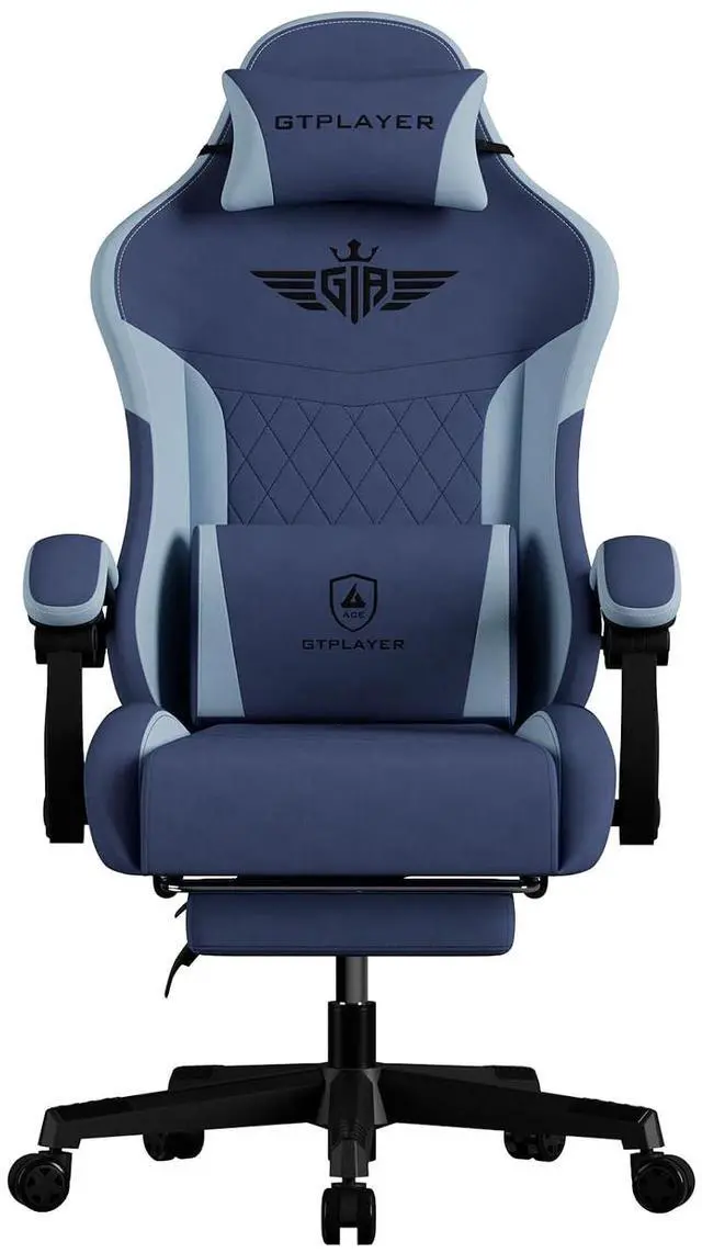 Main image of Gaming Chair, Video Game Chairs with Footrest and Lumbar Support, Computer Chair for Adults with Extended Backrest, Ergonomic Reclining Silla Gamer, Fabric, Dark Blue