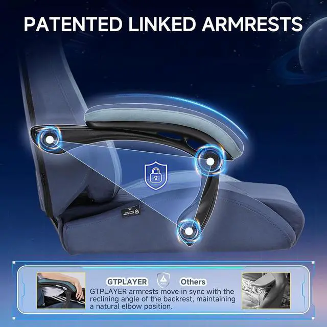 Alt view image 5 of 7 - Gaming Chair, Video Game Chairs with Footrest and Lumbar Support, Computer Chair for Adults with Extended Backrest, Ergonomic Reclining Silla Gamer, Fabric, Dark Blue