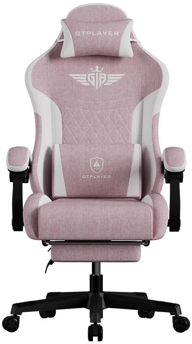 Main image of Gaming Chair, Video Game Chairs with Footrest and Lumbar Support, Computer Chair for Adults with Extended Backrest, Ergonomic Reclining Silla Gamer, Linen Fabric, Pink