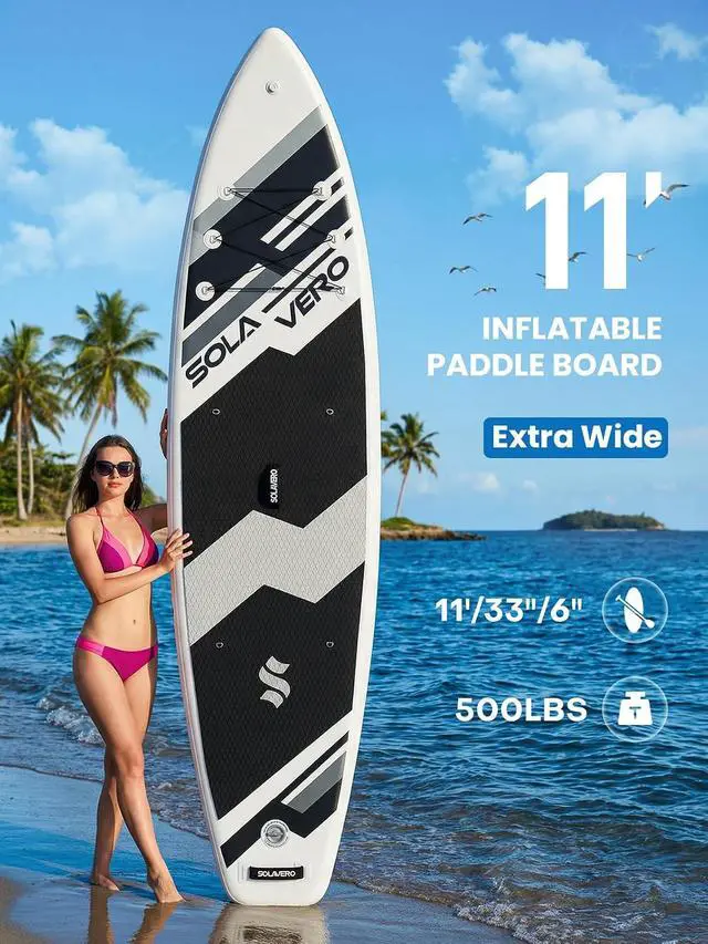 Alt view image 2 of 7 - Stand Up Paddle Board, 11 Inflatable SUP Supports 500LB - Wide Stable Board with Non-Slip EVA Deck for Adults & Youth of All Skill Levels