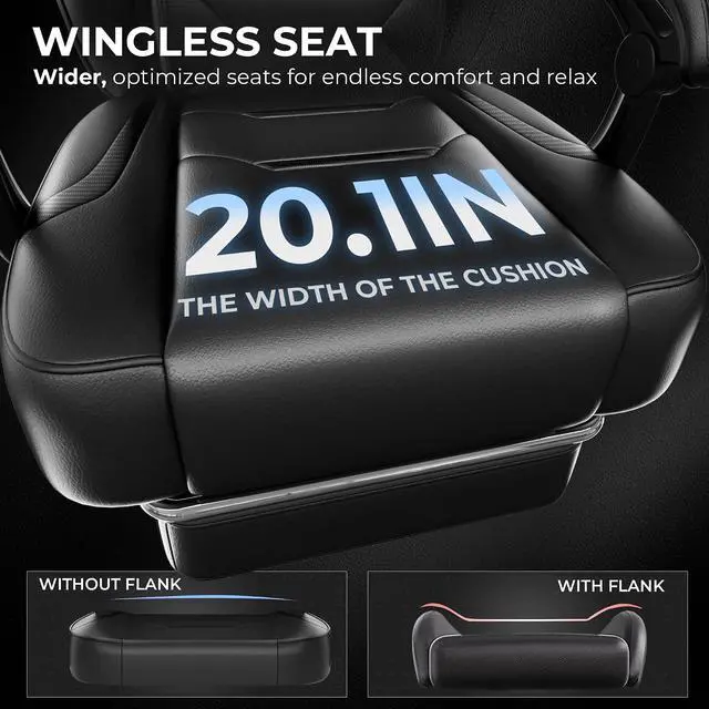 Alt view image 4 of 7 - Gaming Chair with Footrest, Big and Tall Computer Game Chair 350lb Racing Style, Ergonomic High Back Lumbar Support and Recliner, Black