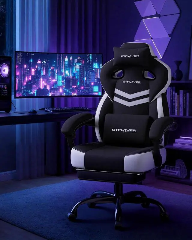 Alt view image 7 of 7 - Gaming Chairs for Adult - Ergonomic Big & Tall Gaming Seat with Footrest & Lumbar Support, Comfortable Office Chair Heavy Duty Wide Computer Seat, Black & Gray
