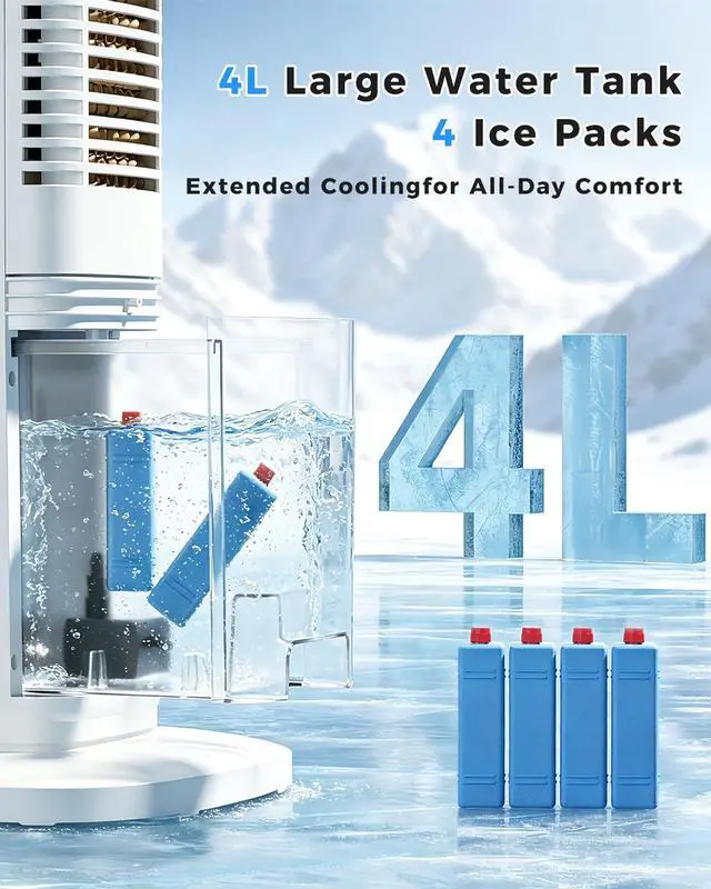 Alt view image 2 of 7 - Evaporative Air Cooler, 3-in-1 Portable AC Tower Fan Air Conditioner with 4 Modes & 3 Speeds, 24H Timer, Remote 60°Oscillating Tower Fan, Quiet Swamp Cooler, Tower AC for Bedroom Office, 36inch, Black