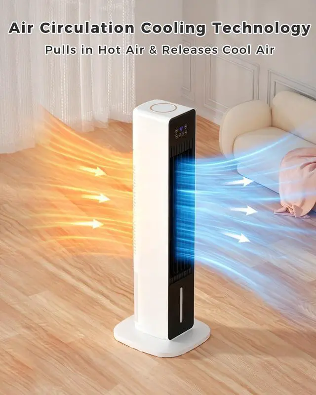Alt view image 6 of 7 - Evaporative Air Cooler, 3-in-1 Portable AC Tower Fan Air Conditioner with 4 Modes & 3 Speeds, 24H Timer, Remote 60°Oscillating Tower Fan, Quiet Swamp Cooler, Tower AC for Bedroom Office, 36inch, Black