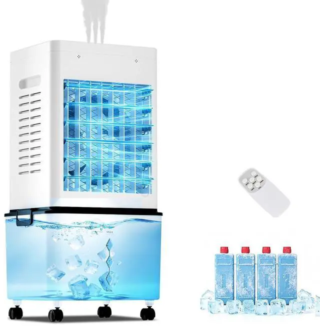 Main image of Evaporative Air Cooler Fan, Small Swamp Cooler Fan with 12L Removable Water Tank, 6 Speeds, Cooling Spray Modes & Lights, Remote, 24H Timer for Bedroom, Office & Living Room